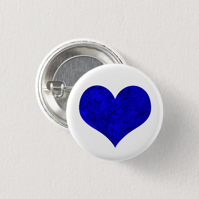 Marble Royal Cobalt Blue Heart Pinback Button (Front & Back)