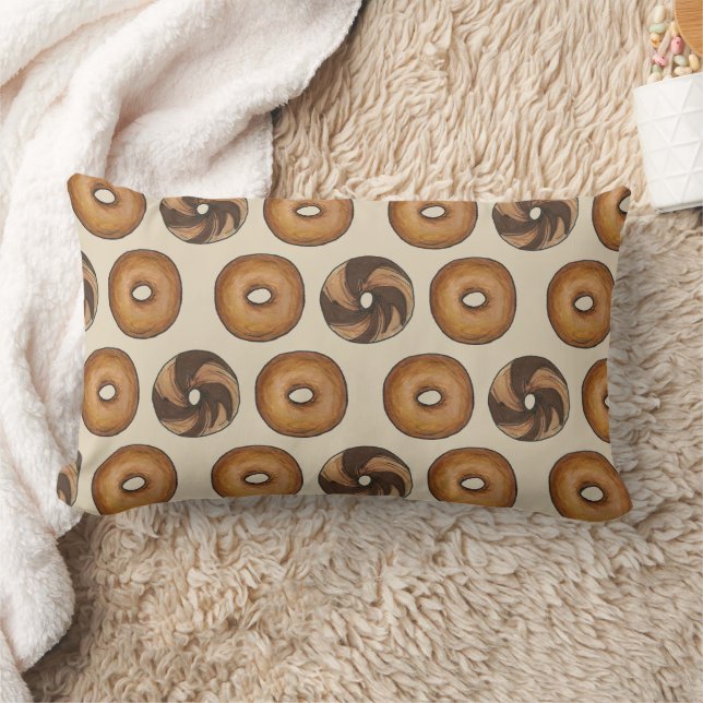 Marble Rye Cinnamon Raisin Plain Bagel Breakfast Lumbar Pillow (Blanket)