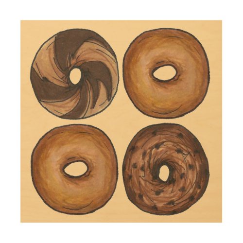 Marble Rye Plain Cinnamon NYC Breakfast Bagel Food Wood Wall Decor