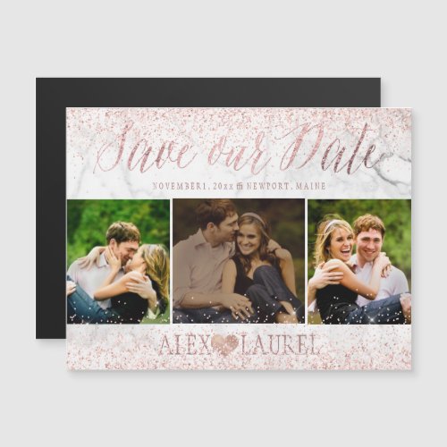 Marble Save Our DateFaux Rose Gold Glitter Magnetic Invitation
