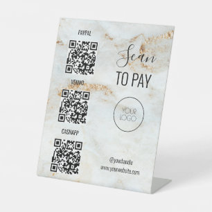 Marble Scan to pay QR Code Contactless Salon Logo Pedestal Sign