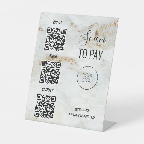 Marble Scan to pay QR Code Contactless Salon Logo Pedestal Sign