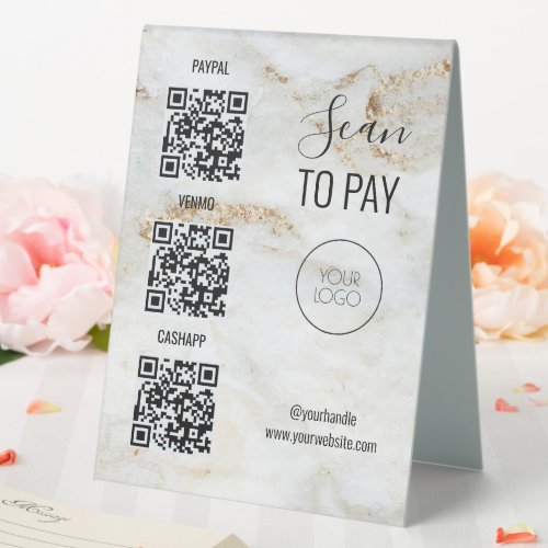 Marble Scan to pay QR Code Contactless Salon Logo Table Tent Sign