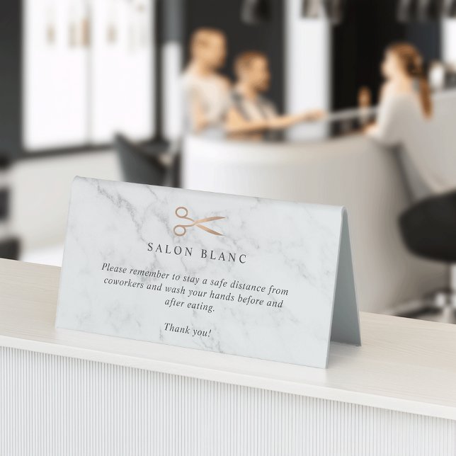 Marble Scissors Hair Salon Covid Safety Breakroom Table Tent (Creator Uploaded)