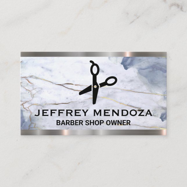 Marble | Scissors |  Leather Metal Trim   Business Card (Front)