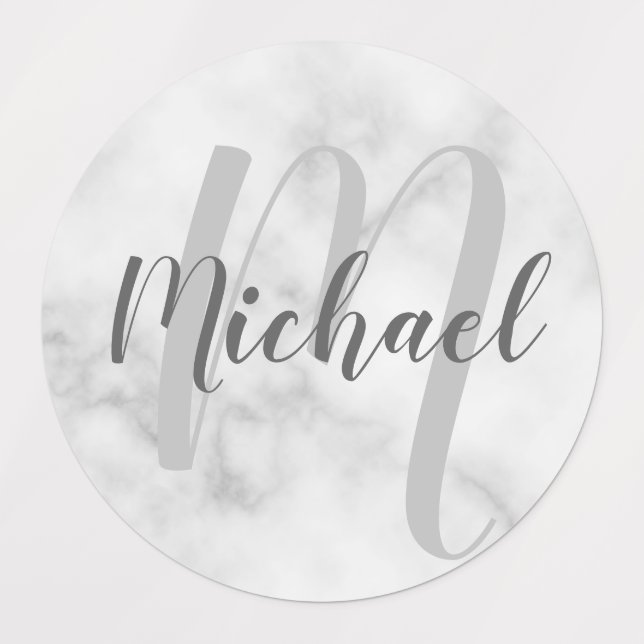Marble Script Personalized Monogram and Name  Labels (Design 1)