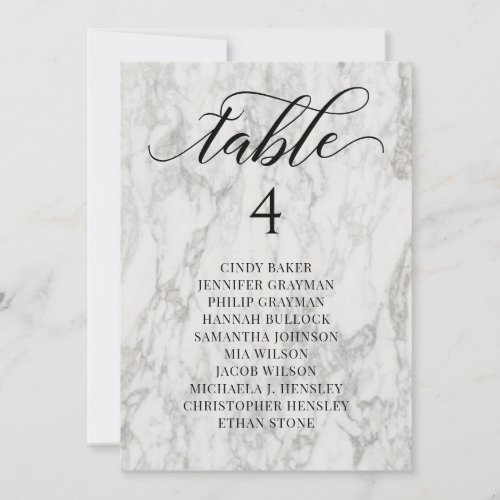 Marble Script Seating Plan Individual Table Card
