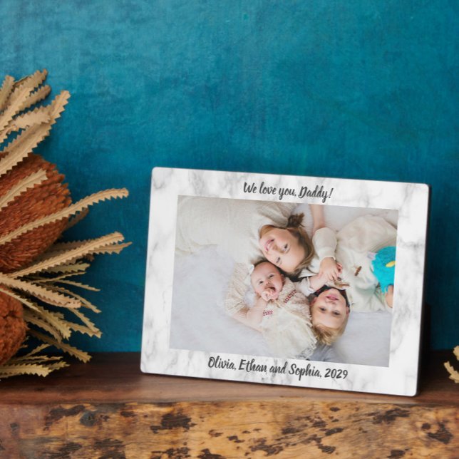Marble Script We Love You Daddy Personalized Name Plaque (Easily personalize this photo name plaque for a special gift he'll treasure!)
