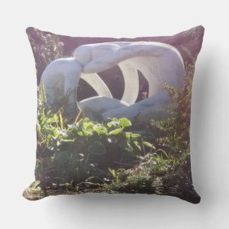 Marble Sculpture of Couple in Sunny Garden Throw Pillow