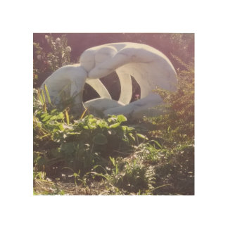 Marble Sculpture of Couple in Sunny Garden Wood Wall Art