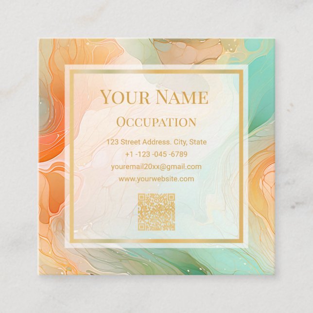 Marble seamless pattern terracotta square business card (Front)