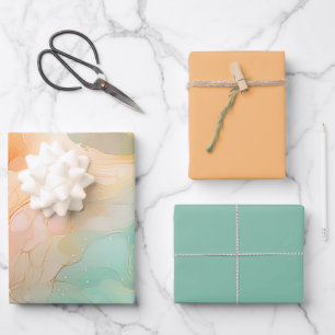 Marble Seamless Terracotta and Jade Wrapping Paper Sheets