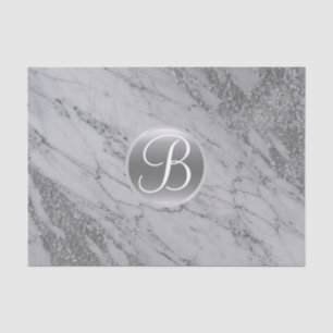 Marble Silver Glitter Glam Monogram Letter Initial Tissue Paper