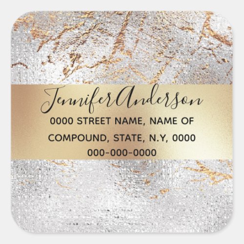 Marble silver gold elegant shimmer shine surface square sticker