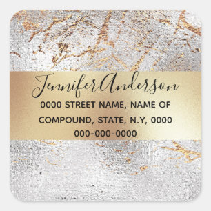 Marble silver gold elegant shimmer shine surface square sticker