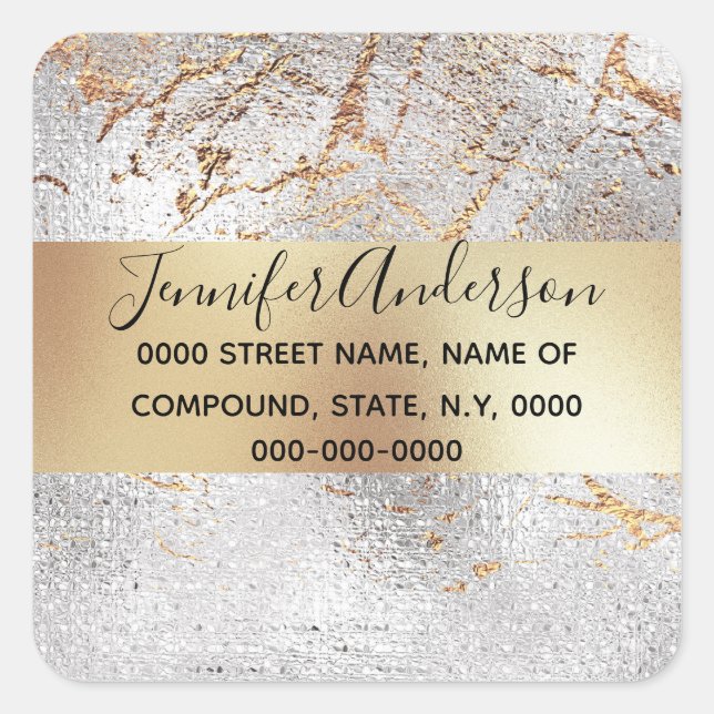 Marble silver gold elegant shimmer shine surface square sticker (Front)