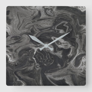 Marble Silver Gray Black Abstract Graphite VIP Square Wall Clock