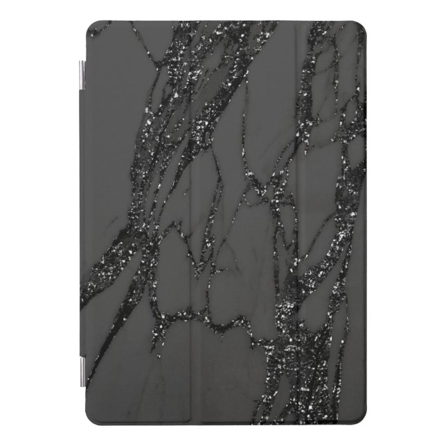 Marble Silver Gray Black Stone Gray Abstract VIP iPad Pro Cover (Front)