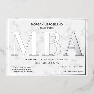 Marble Silver MBA Graduation Foil Invitation
