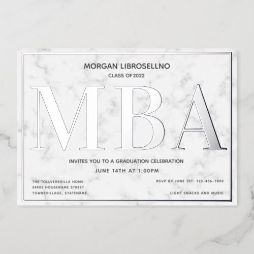 Marble Silver MBA Graduation Foil Invitation