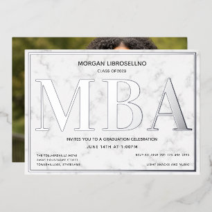Marble Silver Photo MBA Graduation Foil Invitation