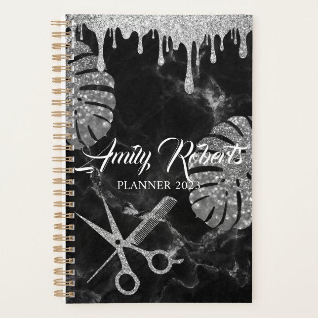 Marble Silver Sparkling Salon Planner (Front)