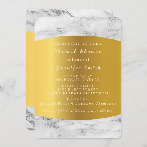 Marble Silver White  Gold Bridal Shower Birthday Invitation