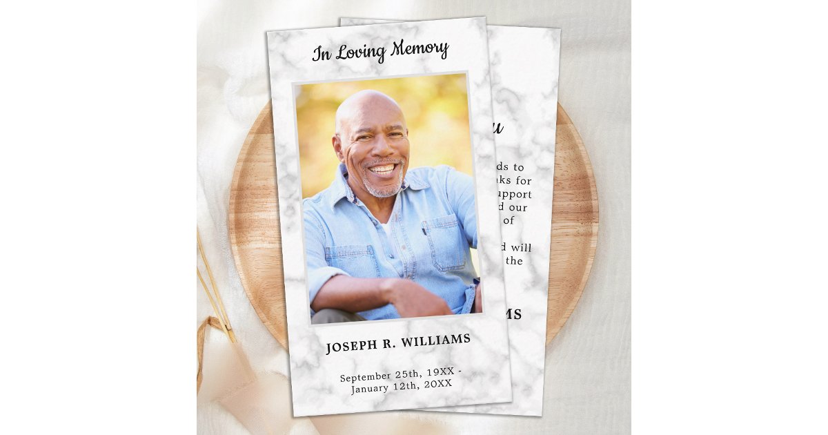 Marble Simple Memorial Photo Funeral Thank You Note Card | Zazzle