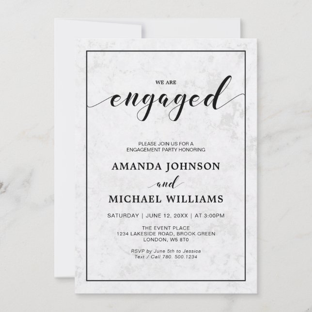 Marble | Simple Modern Typography Engagement Party Invitation (Front)