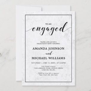Marble Simple Modern Typography Engagement Party Invitation