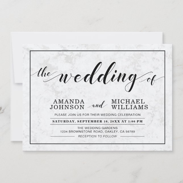 Marble | Simple Modern Typography Wedding Ceremony Invitation (Front)