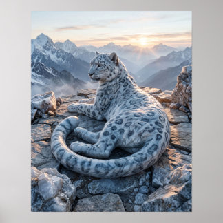 Marble Snow Leopard Mountain Art Poster