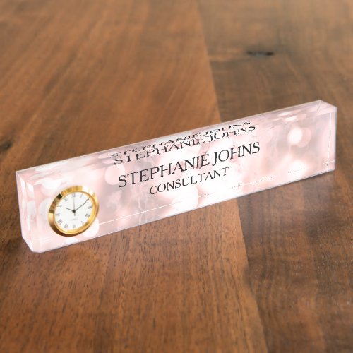 Marble Sparkling Rose Gold Bokeh Pattern Name 2020 Desk Name Plate