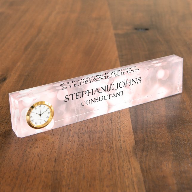 Marble Sparkling Rose Gold Bokeh Pattern Name 2020 Desk Name Plate (Side)
