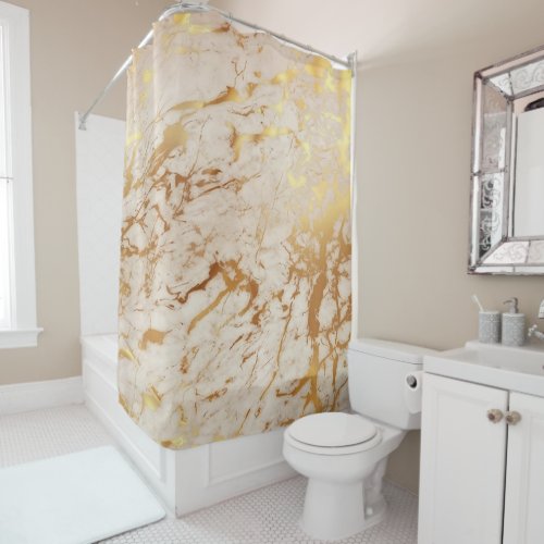 Marble Stone Abstract Creamy Carrara Gold Luxury Shower Curtain