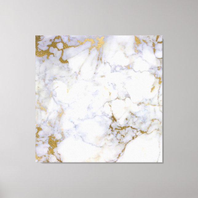 Marble Stone Abstract Gold Silver White Carrara Canvas Print (Front)