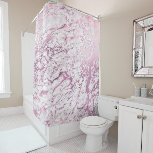 Marble Stone Abstract White Carrara Amethyst Pink Shower Curtain