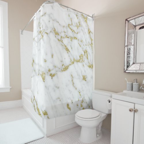 Marble Stone Abstract White Carrara Gold Gray Shower Curtain