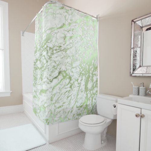 Marble Stone Abstract White Carrara Mint Green Shower Curtain