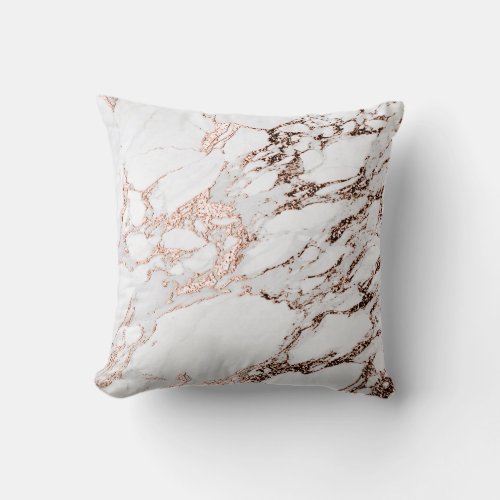 Marble Stone Abstract White Carrara Rose Gold Gray Throw Pillow