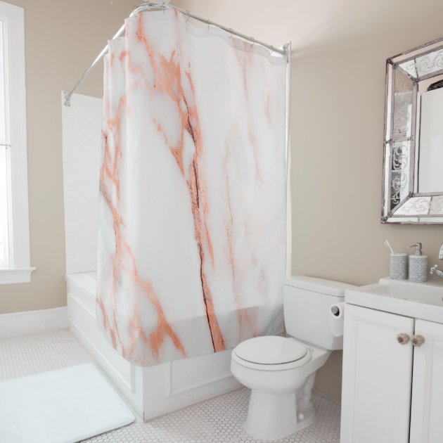 Coral and gold shower curtain on sale