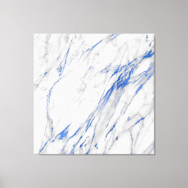 Marble Stone Abstract White Gray Carrara Blue Navy Canvas Print (Front)