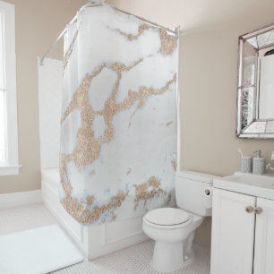 Marble Stone Abstract White Gray Gold Ivory Creamy Shower Curtain