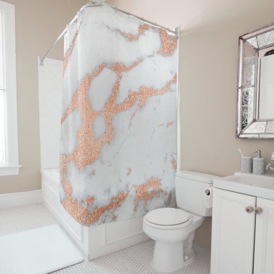 Marble Stone Abstract White Gray Rose Copper Gold Shower Curtain