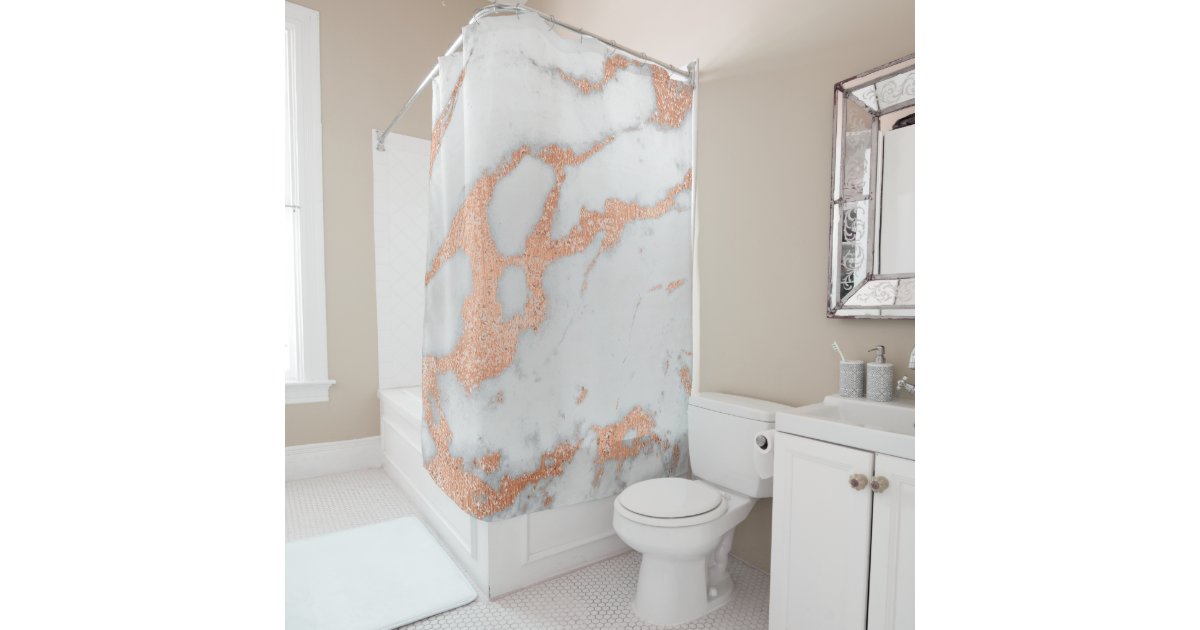 Marble Stone Abstract White Gray Rose Copper Gold Shower Curtain Zazzle Com