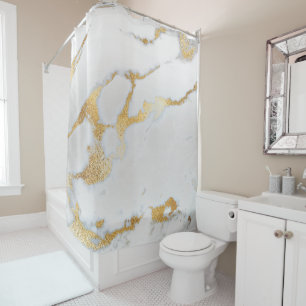 Marble Stone Abstract White GraySilver Metal Gold Shower Curtain
