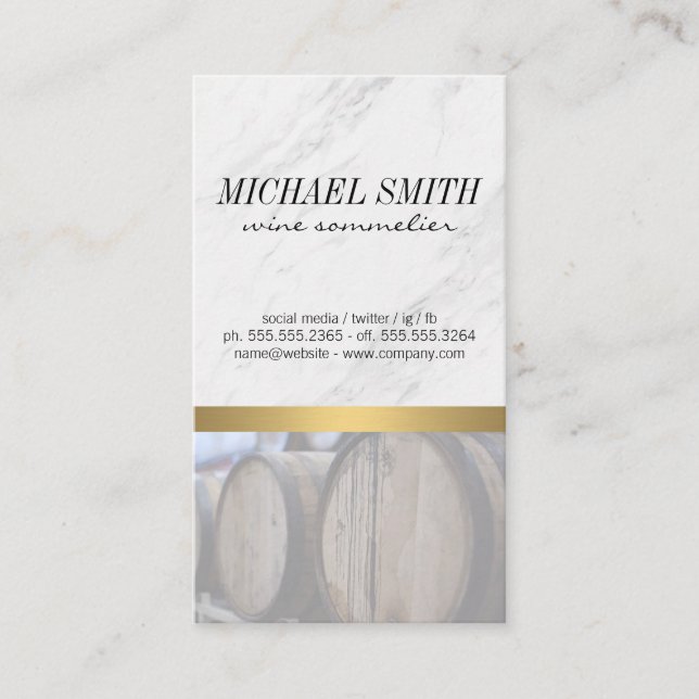 Marble Stone and Wood Trim Wine | Wine Barrel Business Card (Front)