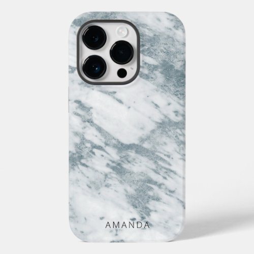 Marble Stone Black White Monogram Name Modern Case_Mate iPhone 14 Pro Case