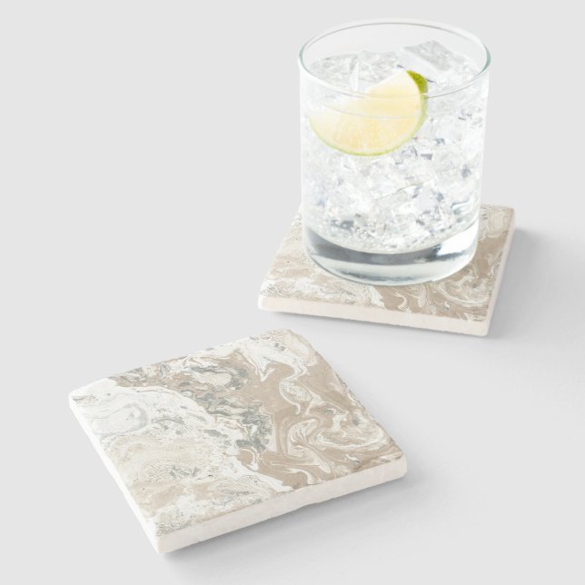 Marble Stone Bright Carrara Beige Ivory Cream Gray Coaster (Side)
