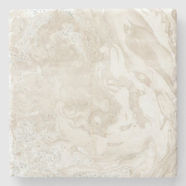 Marble Stone Bright Carrara Beige Ivory Gray Stone Coaster (Front)